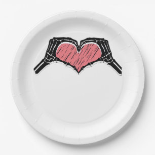 Skeleton Hand Heart Sign Valentines Day Classic Paper Plate