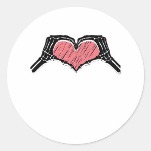 Skeleton Hand Heart Sign Valentines Day Classic Round Sticker