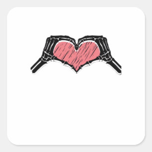Skeleton Hand Heart Sign Valentines Day Classic Square Sticker