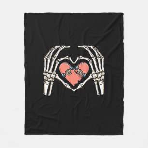 Skeleton Hand Heart Skateboard Valentines Day Funn Fleece Blanket