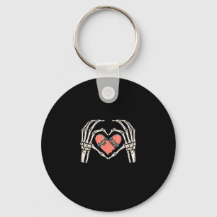 Skeleton Hand Heart Skateboard Valentines Day Funn Key Ring