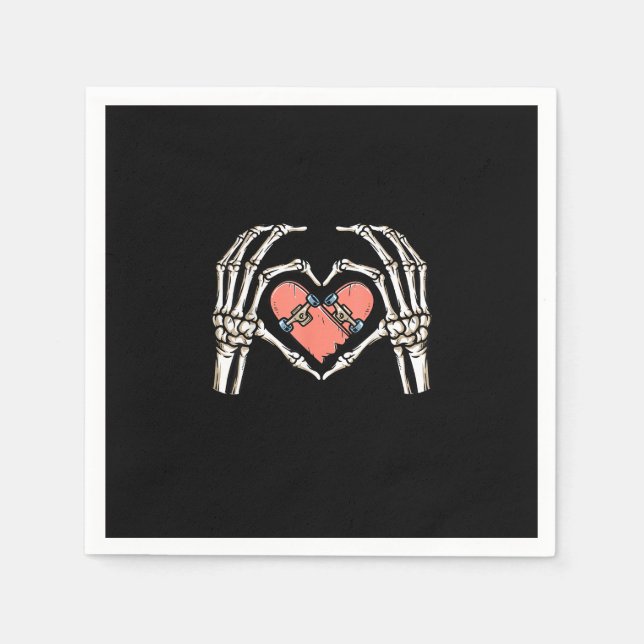 Skeleton Hand Heart Skateboard Valentines Day Funn Napkin (Front)
