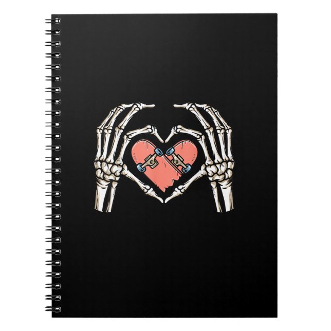 Skeleton Hand Heart Skateboard Valentines Day Funn Notebook (Front)