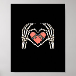 Skeleton Hand Heart Skateboard Valentines Day Funn Poster