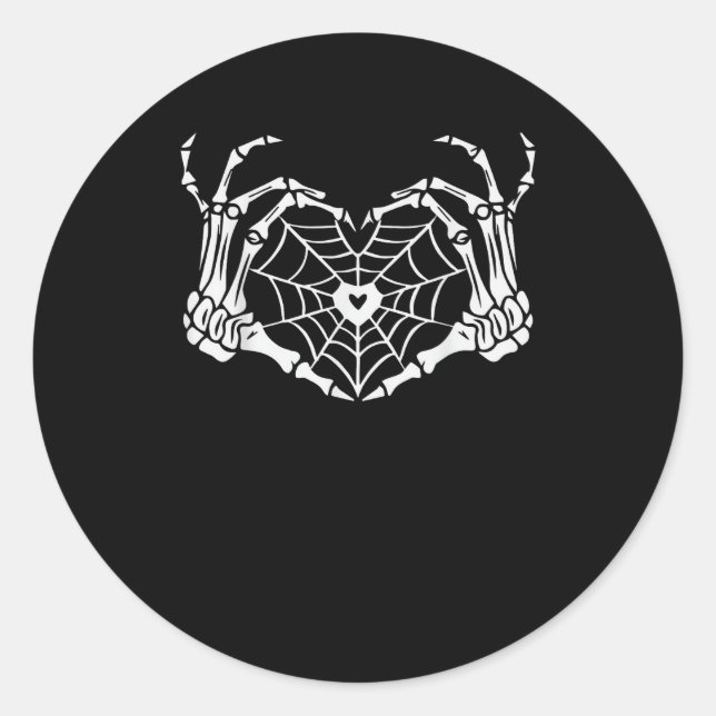 Skeleton Hand Heart Spiderweb Halloween Cobweb Par Classic Round Sticker (Front)
