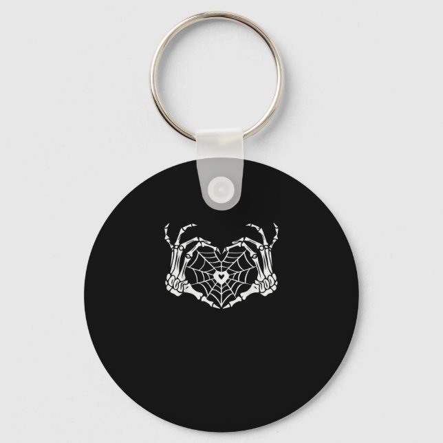 Skeleton Hand Heart Spiderweb Halloween Cobweb Par Key Ring (Front)
