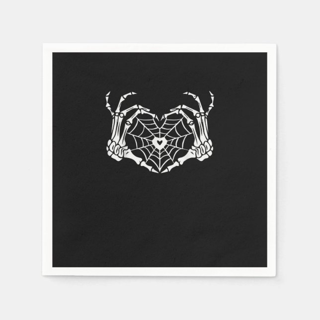 Skeleton Hand Heart Spiderweb Halloween Cobweb Par Napkin (Front)