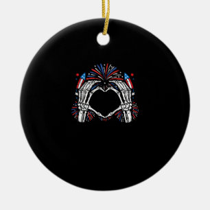 Skeleton Hand Heart USA Patriotic American Ceramic Ornament