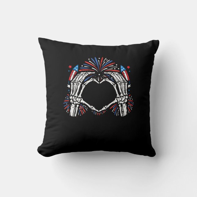 Skeleton Hand Heart USA Patriotic American Cushion (Front)