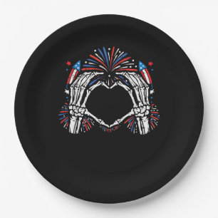 Skeleton Hand Heart USA Patriotic American Paper Plate