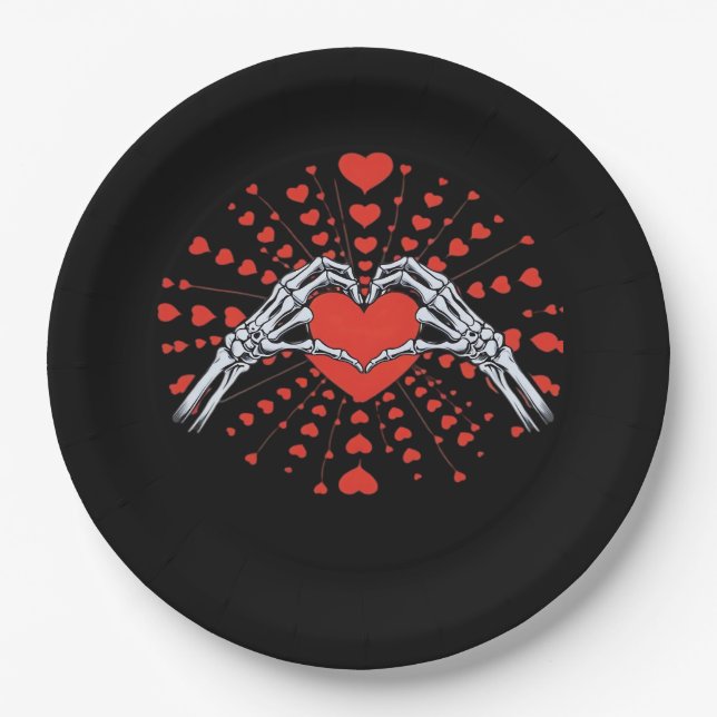 Skeleton Hand Heart Valentines Day Funny 2025 Hear Paper Plate (Front)