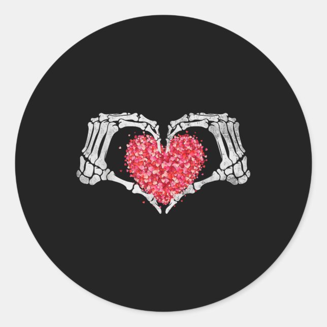 Skeleton Hand Heart Valentines Day Funny Bones Lov Classic Round Sticker (Front)