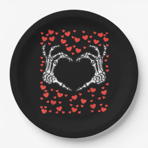 Skeleton Hand Heart Valentines Day Funny Classic Paper Plate