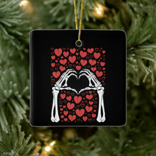 Skeleton Hand Heart Valentines Day Funny Love Ceramic Ornament