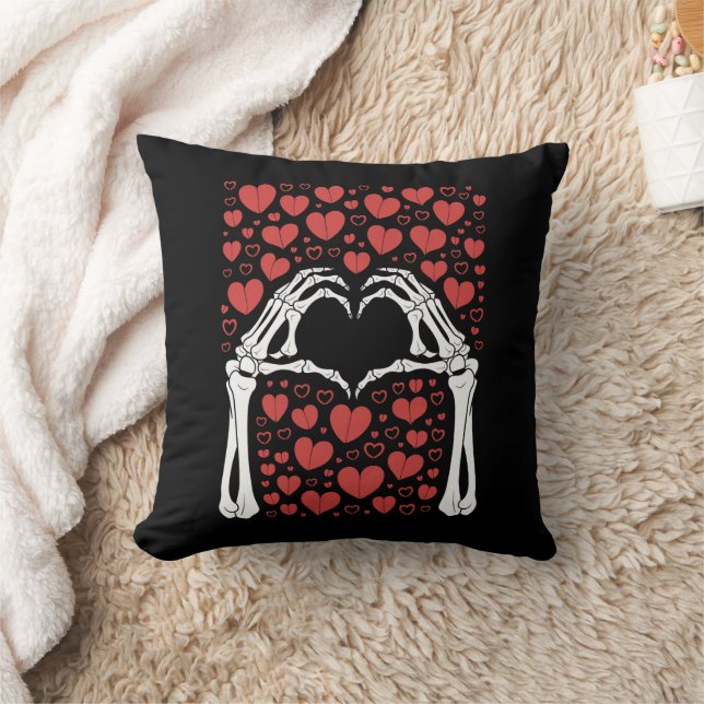 Skeleton Hand Heart Valentines Day Funny Love Cushion (Blanket)