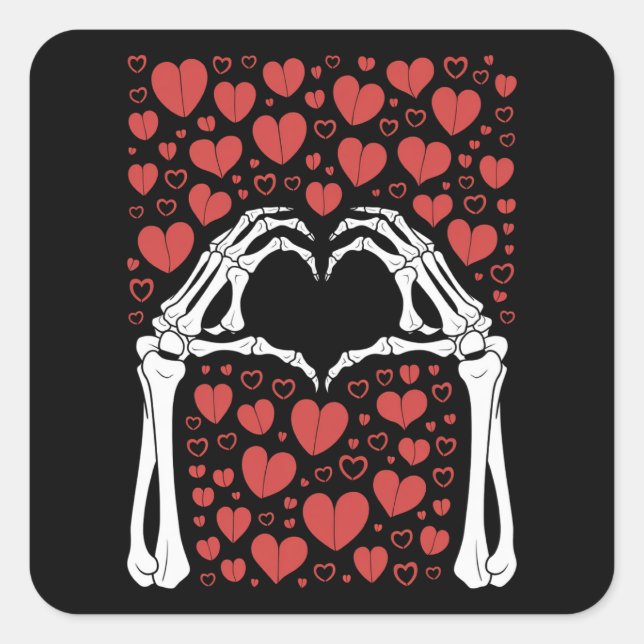 Skeleton Hand Heart Valentines Day Funny Love Square Sticker (Front)