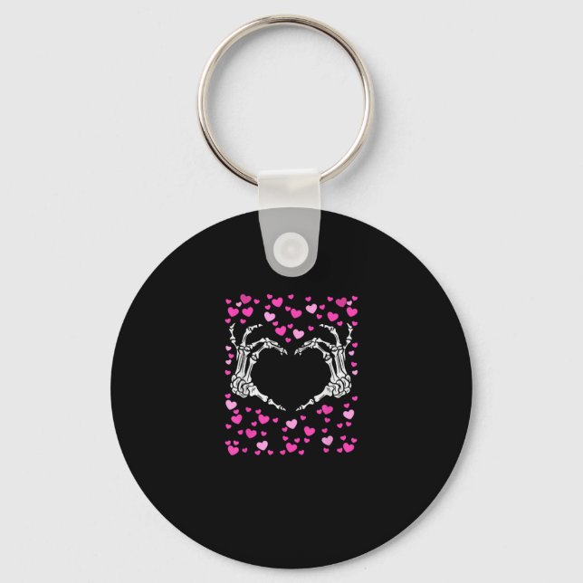 Skeleton Hand Heart Valentines Day Funny Viral Key Ring (Front)