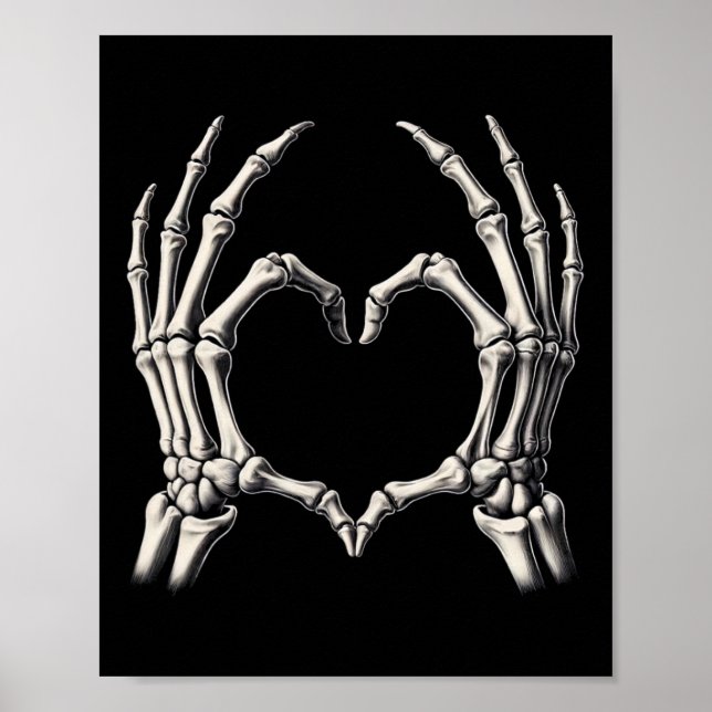 Skeleton Hand Heart Xray Retro Funny Halloween Cos Poster (Front)