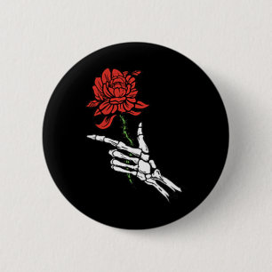 Skeleton Hand Holding A Red Rose 6 Cm Round Badge