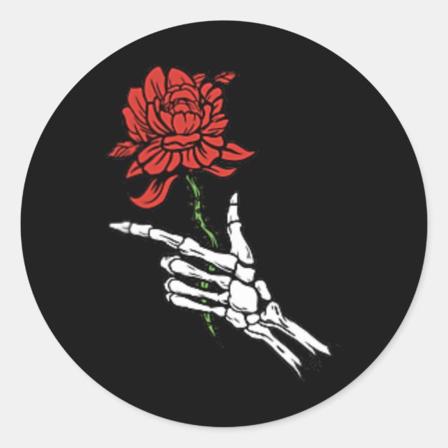 Skeleton Hand Holding A Red Rose  Classic Round Sticker (Front)