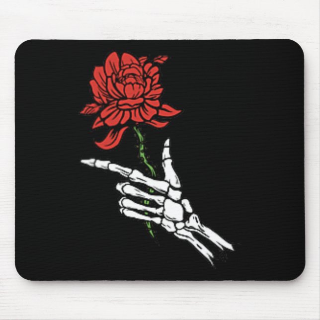 Skeleton Hand Holding A Red Rose  Mouse Pad (Front)