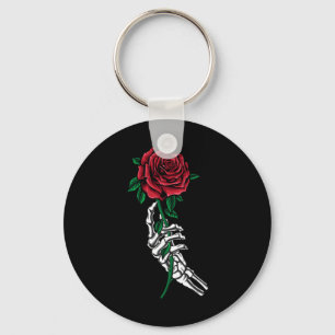 Skeleton Hand Holding A Red Rose Pocket Halloween  Key Ring