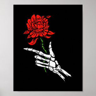 Skeleton Hand Holding A Red Rose  Poster