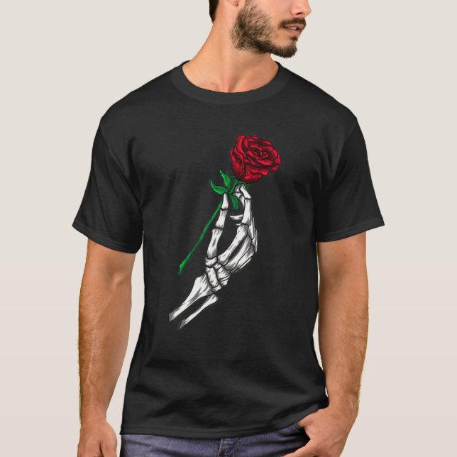 Skeleton Hand Holding A Red Rose  Tattoo Artist T-Shirt (Front)