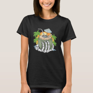 Skeleton Hand Holding Coconut Tropical Island Beac T-Shirt