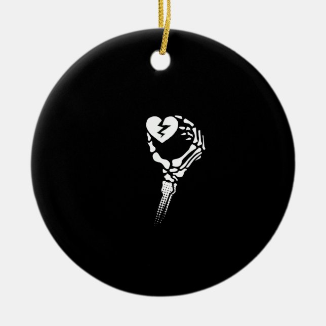 Skeleton Hand Holding Heart Ceramic Ornament (Front)