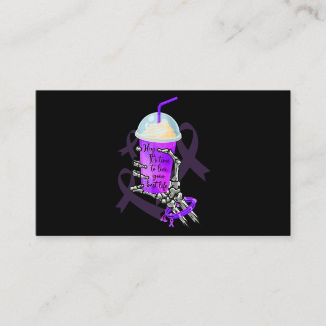 Skeleton Hand Holding Milkshake Pancreatic Cancer  Business Card (Front)