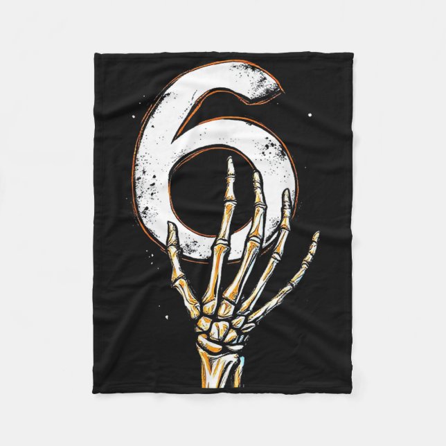 Skeleton Hand Holding Number 6 Matching 67 Hallowe Fleece Blanket (Front)