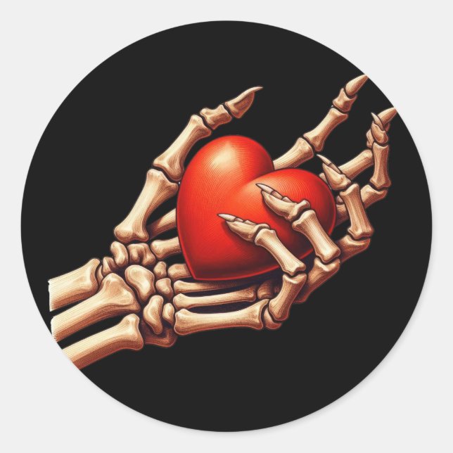 Skeleton Hand Holding Red Heart Sticker  (Front)