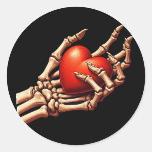 Skeleton Hand Holding Red Heart Sticker 