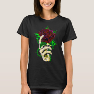 Skeleton Hand Holding Red Rose Tattoo T-Shirt