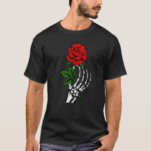 Skeleton Hand Holding Red Rose Tattoo T-Shirt