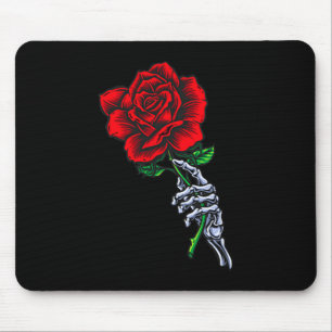Skeleton Hand Holding Rose _ Aesthetic Red Flower Mouse Pad