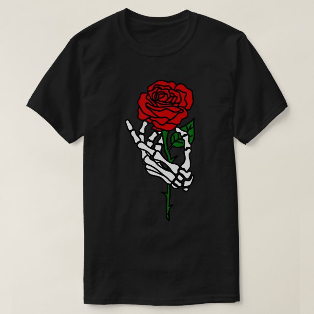 Skeleton Hand Holding Rose T-shirt, Tattoo Shirts (Design Front)