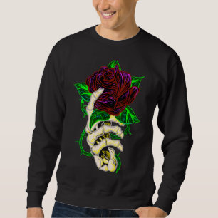 Skeleton Hand Holding Rose  Tattoo Sweatshirt