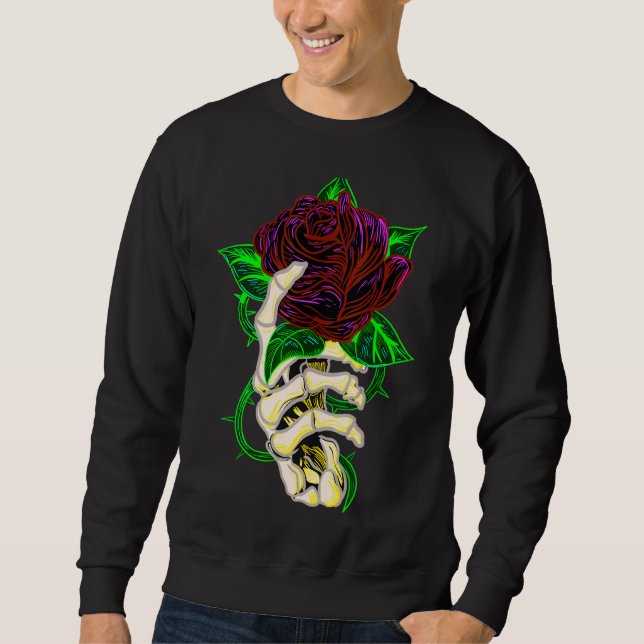Skeleton Hand Holding Rose  Tattoo Sweatshirt (Front)
