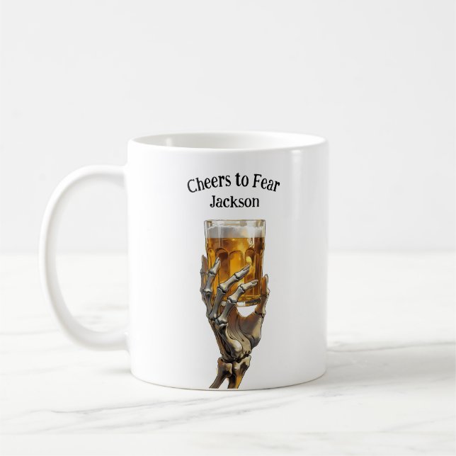 Skeleton Hand Lifting Beer Glass Halloween Coffee Mug (Left)