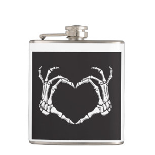 Skeleton Hand Making a Heart on a  Hip Flask