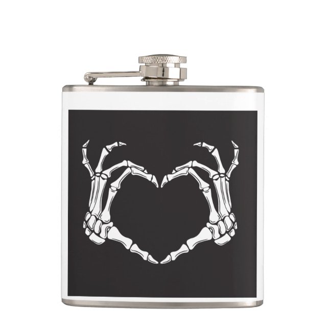 Skeleton Hand Making a Heart on a  Hip Flask (Front)