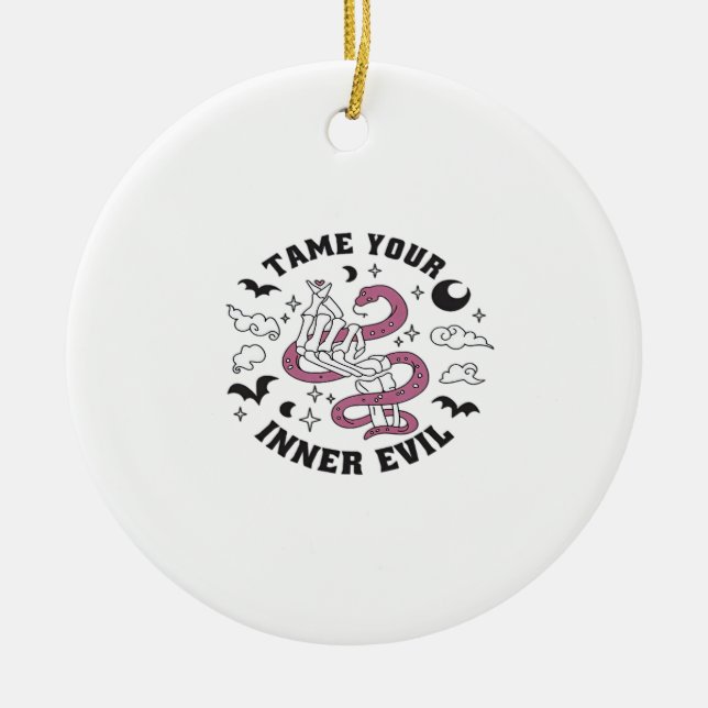 Skeleton Hand Making Heart  Ceramic Ornament (Front)