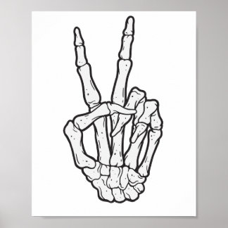 Skeleton hand making peace sign