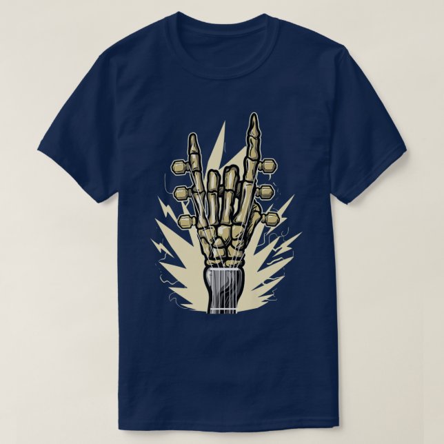 Skeleton Hand Metal Guitarist Guitar Rock And Roll T-Shirt (Design Front)