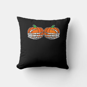 Skeleton Hand On Chest Pumpkin Halloween Women Cushion
