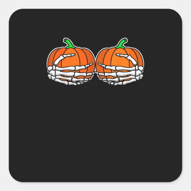 Skeleton Hand On Chest Pumpkin Halloween Women Square Sticker (Front)
