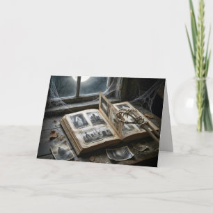 Skeleton Hand Paging Through a Photo Album Card