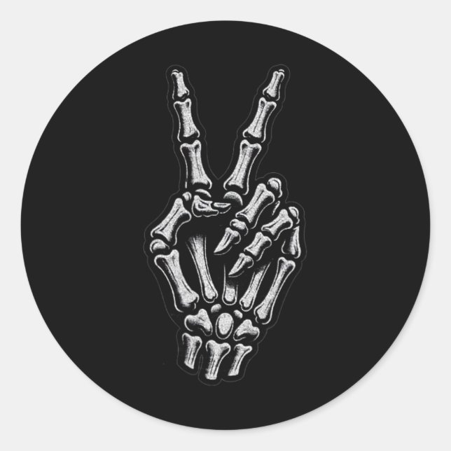 Skeleton Hand Peace Sign Bone 1  Classic Round Sticker (Front)